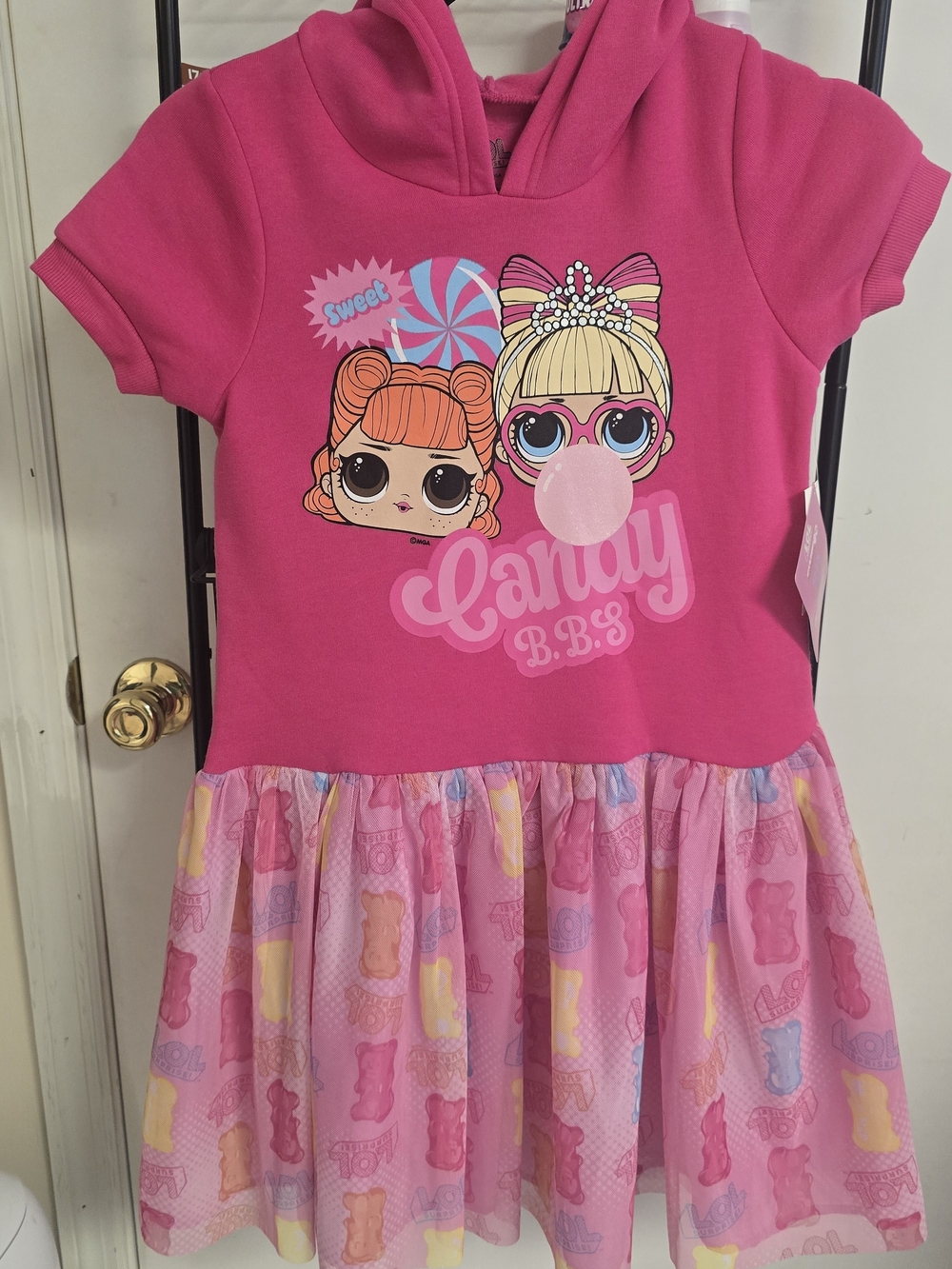 L.O.L. Surprise! Hot Pink Hooded Candy Graphic Dress with Pastel Gummy-Skirt